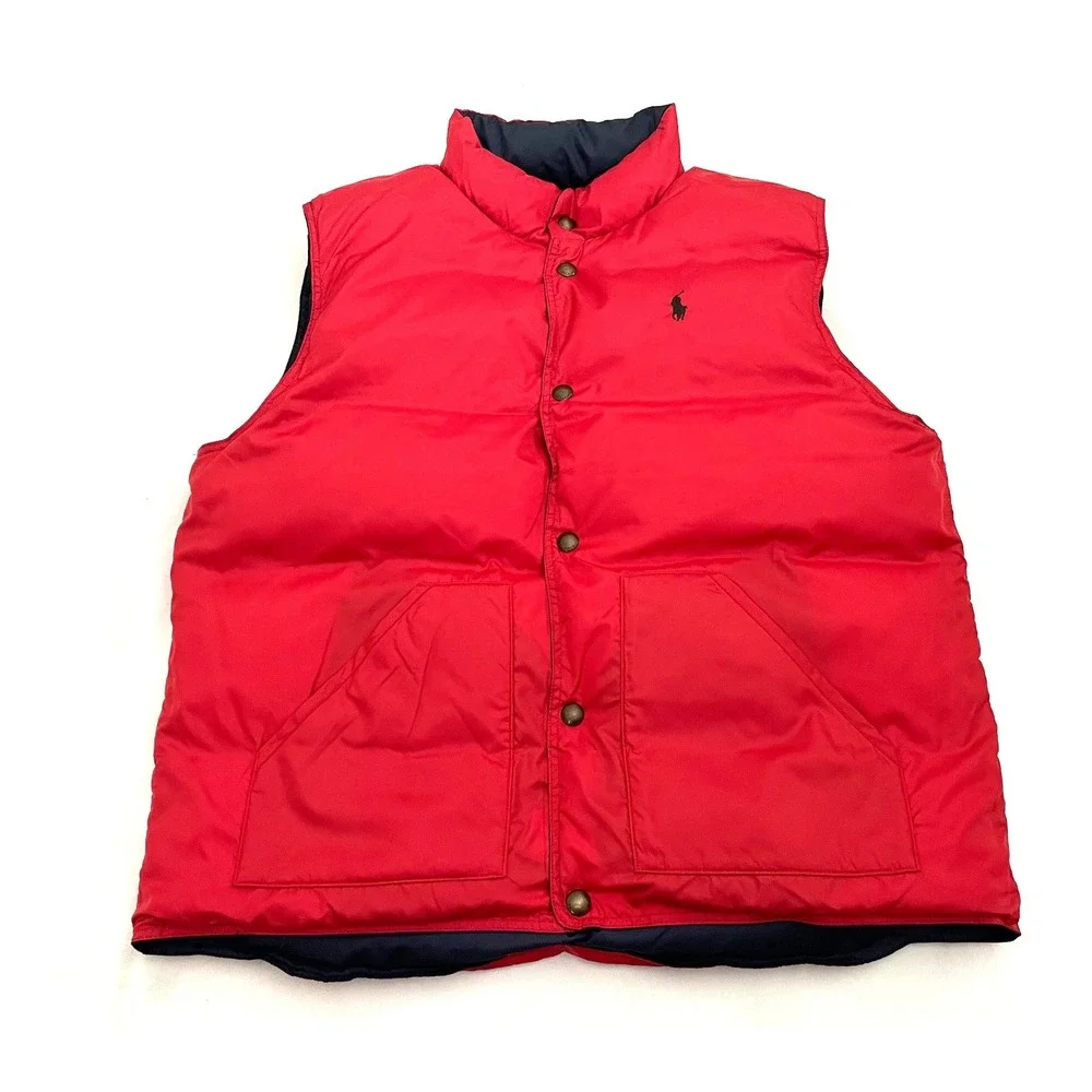 Polo Ralph Lauren Reversible Down Puffer Vest XL Navy Blue / Red Quilted Preppy